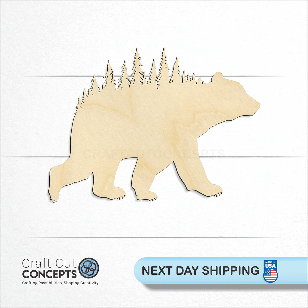 Craft Cut Concepts logo and next day shipping banner with an unfinished wood Scene Bear craft shape and blank