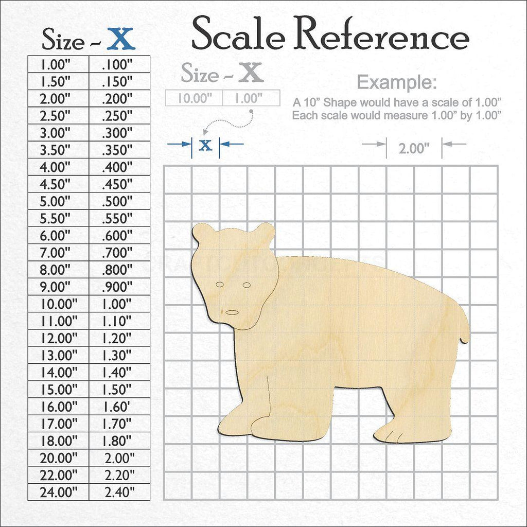 A scale and graph image showing a wood Cute Bear craft blank