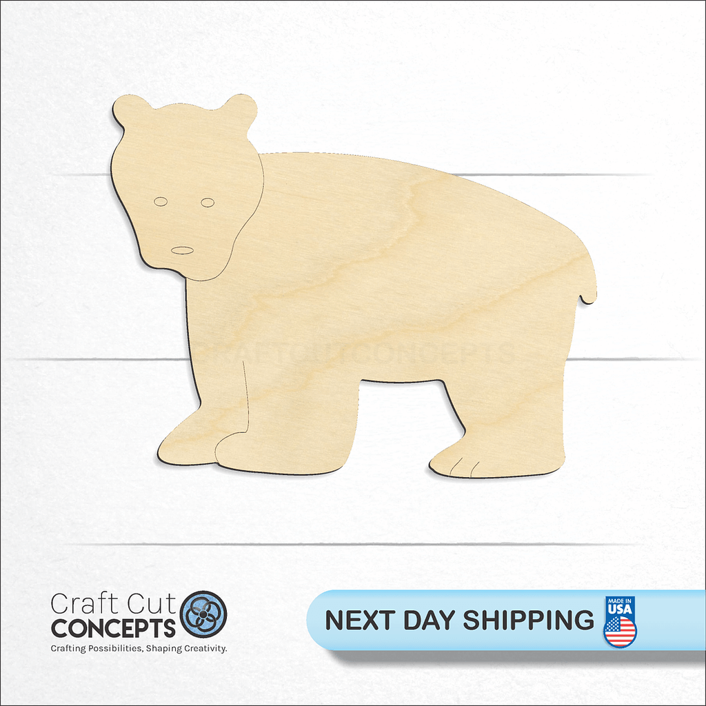 Craft Cut Concepts logo and next day shipping banner with an unfinished wood Cute Bear craft shape and blank