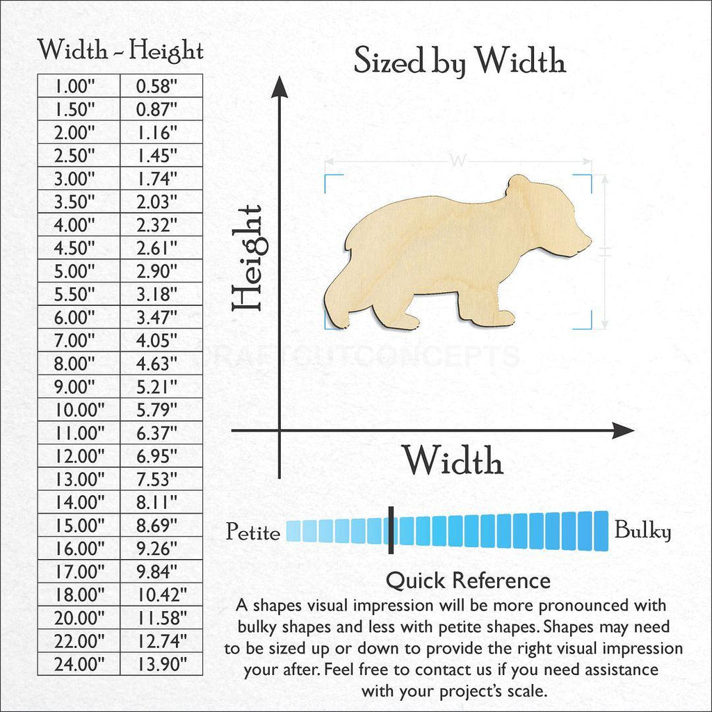 Sizes available for a laser cut Cute Bear cub craft blank