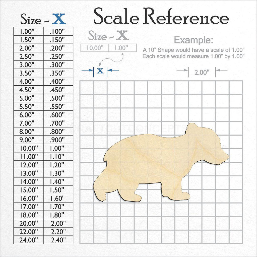 A scale and graph image showing a wood Cute Bear cub craft blank