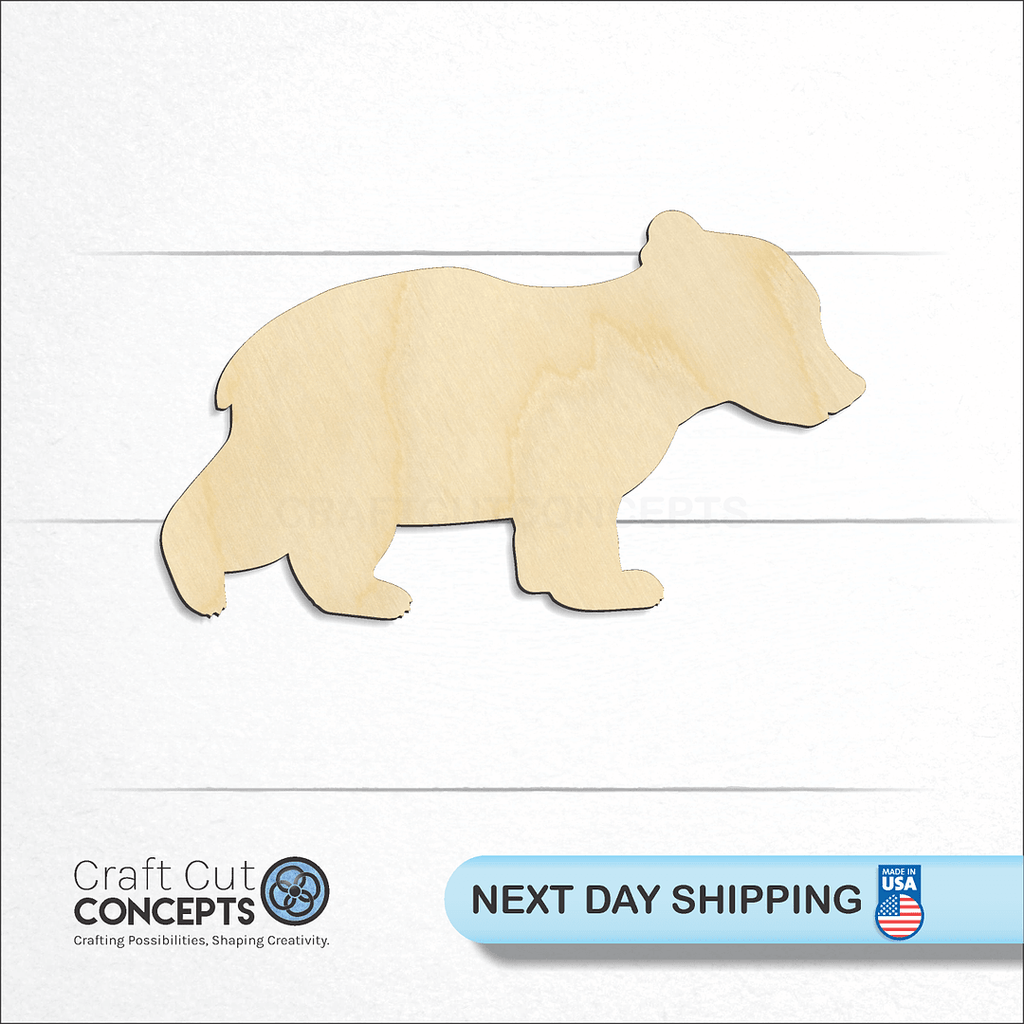 Craft Cut Concepts logo and next day shipping banner with an unfinished wood Cute Bear cub craft shape and blank