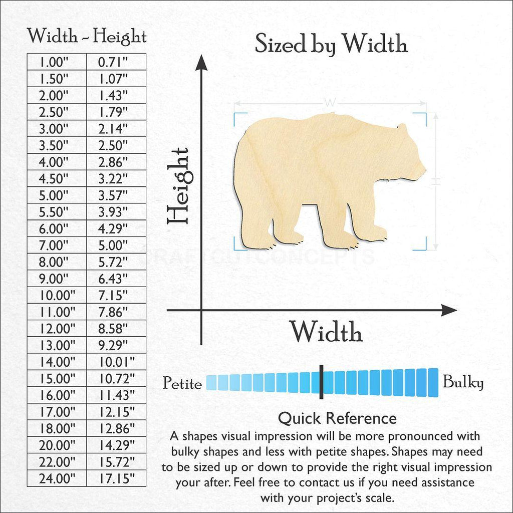 Sizes available for a laser cut Bear 1 craft blank