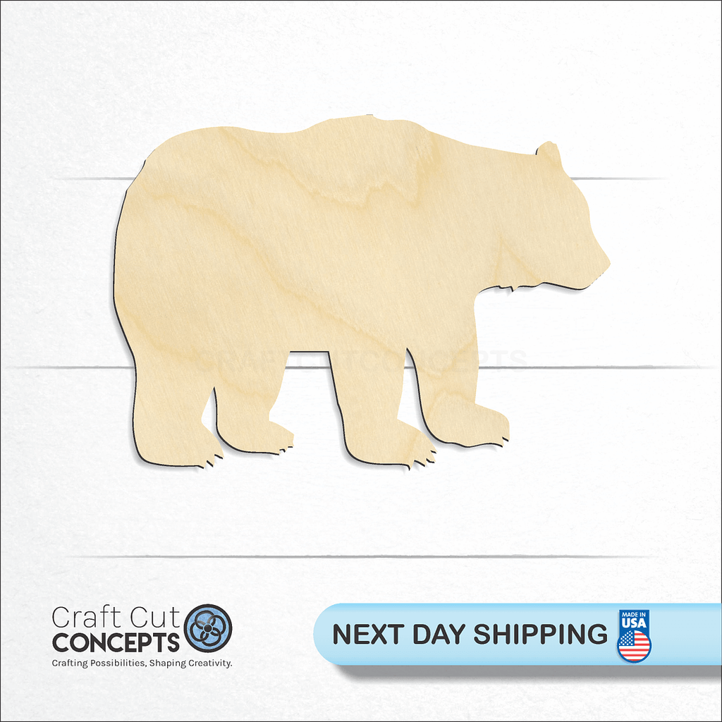 Craft Cut Concepts logo and next day shipping banner with an unfinished wood Bear 1 craft shape and blank