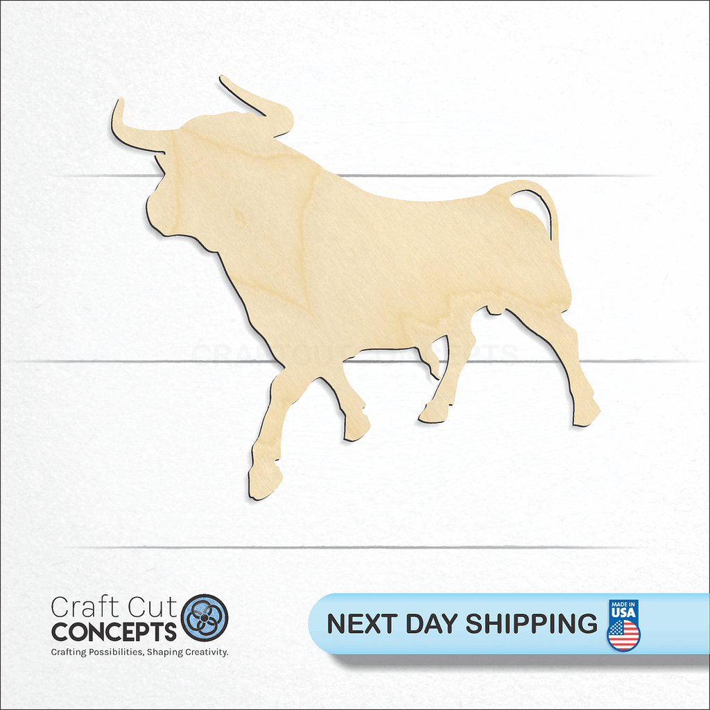 Craft Cut Concepts logo and next day shipping banner with an unfinished wood Bull craft shape and blank