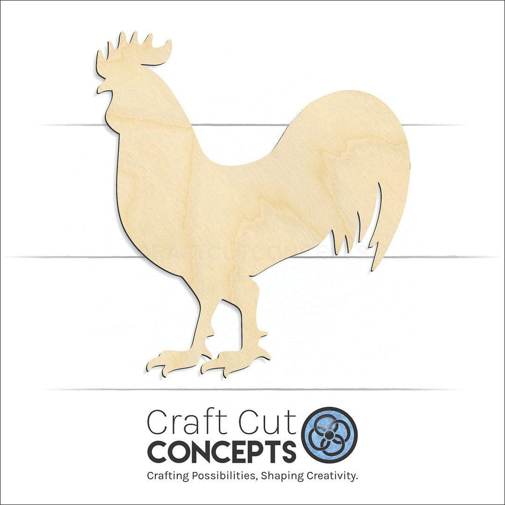 Craft Cut Concepts Logo under a wood Rooster craft shape and blank