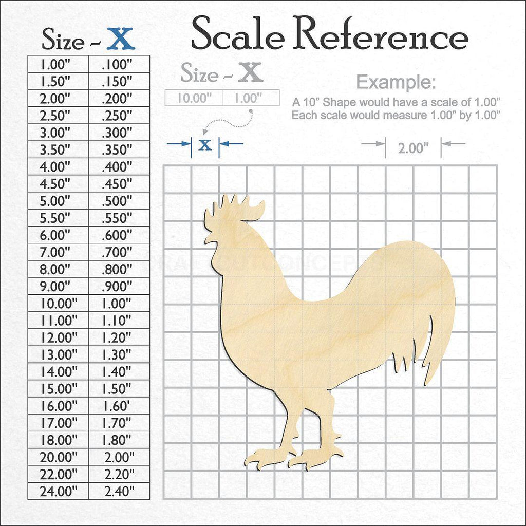 A scale and graph image showing a wood Rooster craft blank