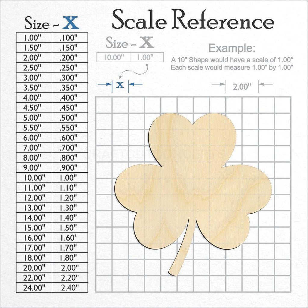 A scale and graph image showing a wood Clover craft blank