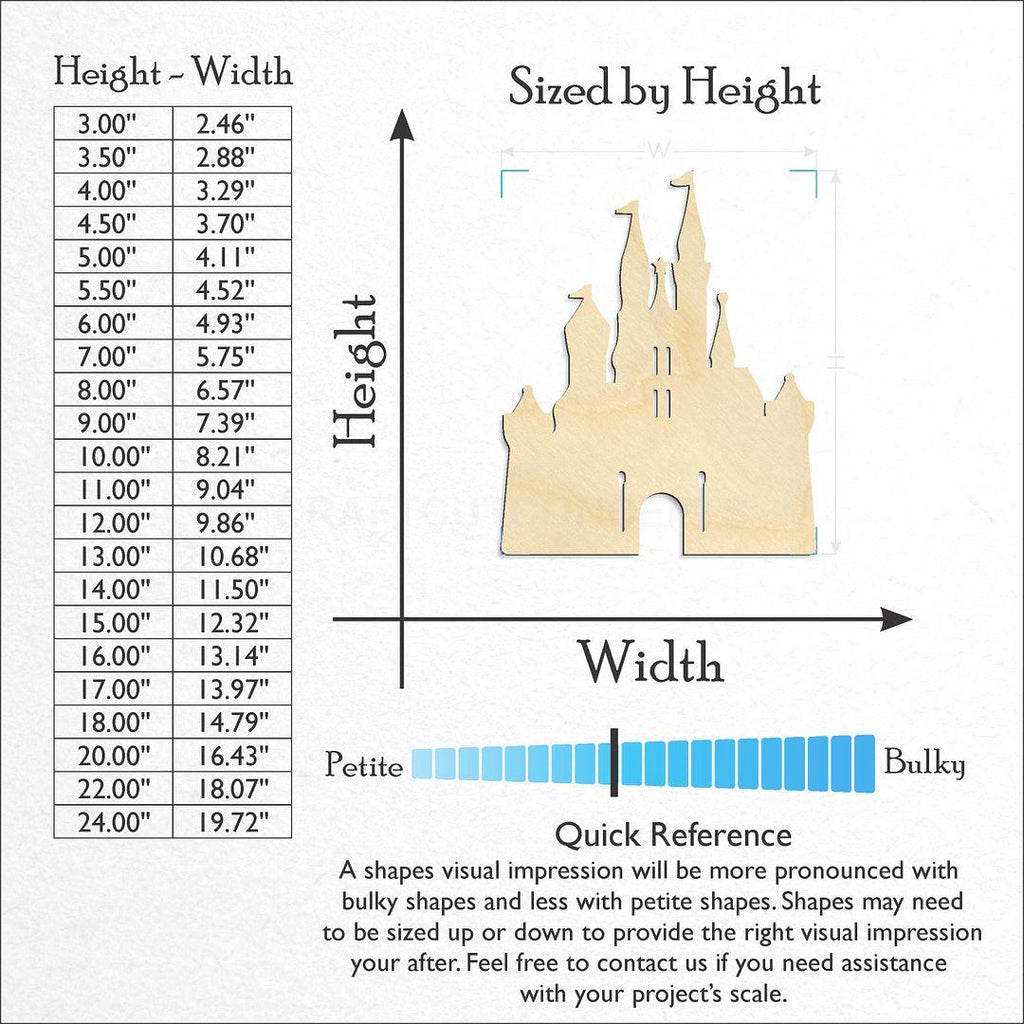 Sizes available for a laser cut Castle craft blank