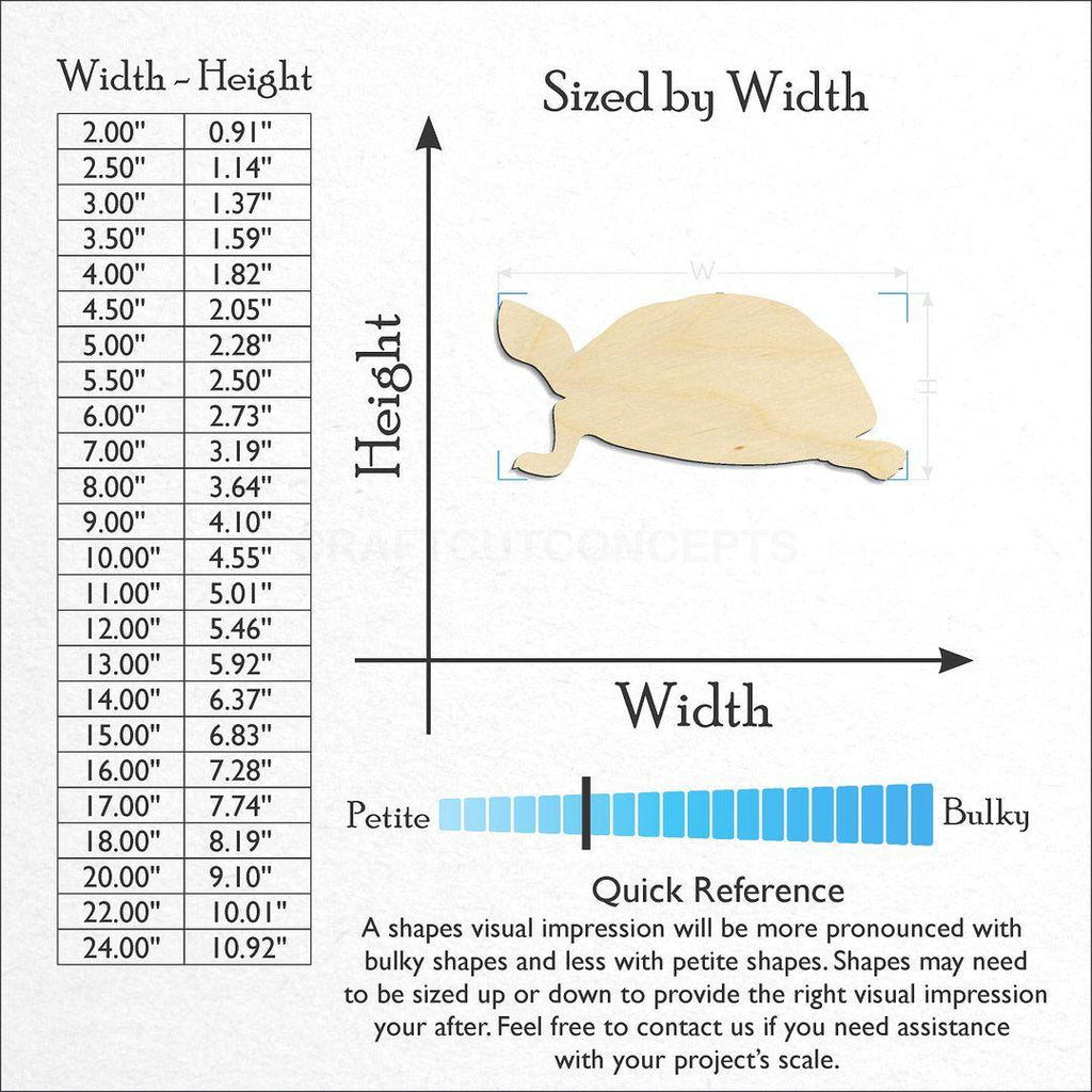 Sizes available for a laser cut Turtle -2 craft blank