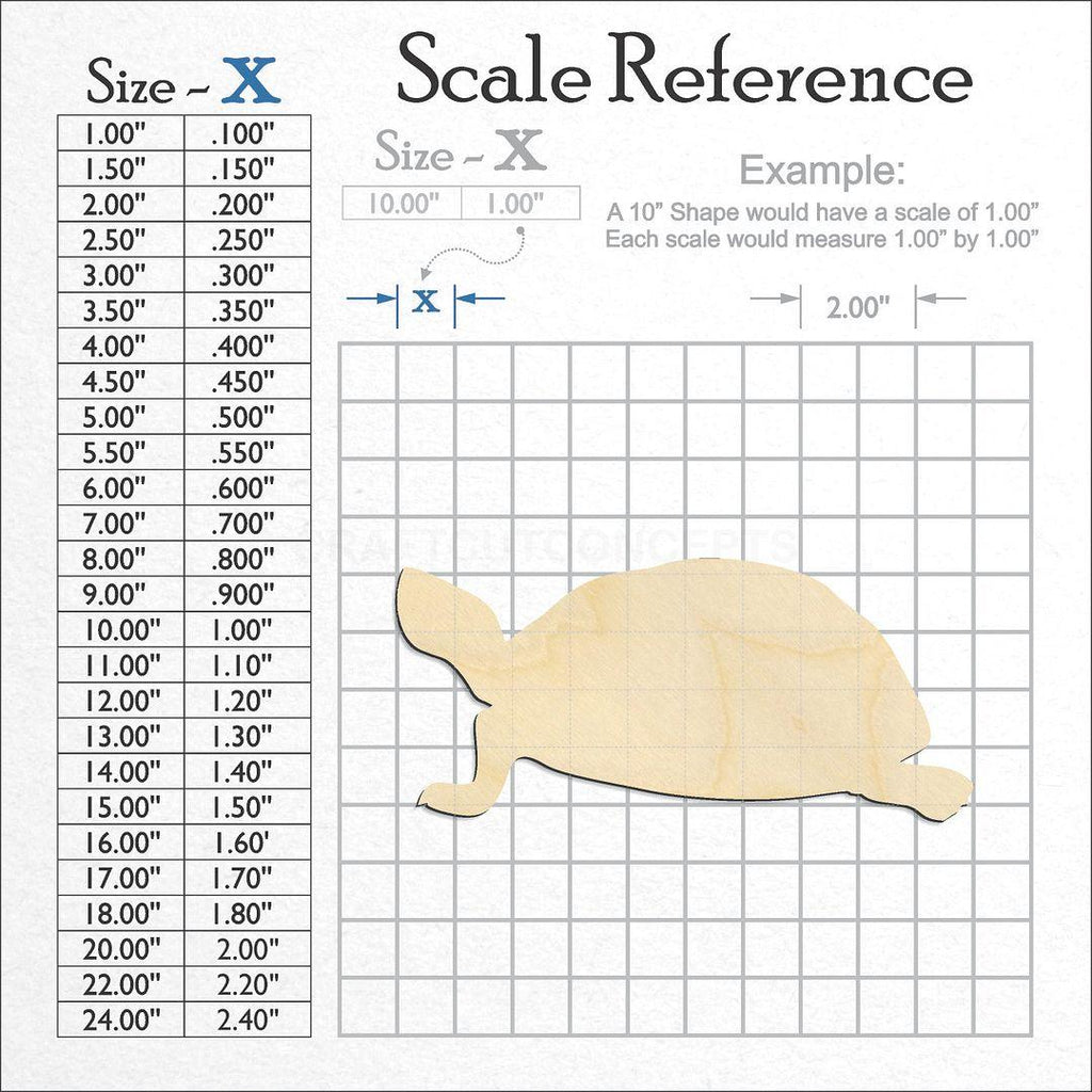 A scale and graph image showing a wood Turtle -2 craft blank