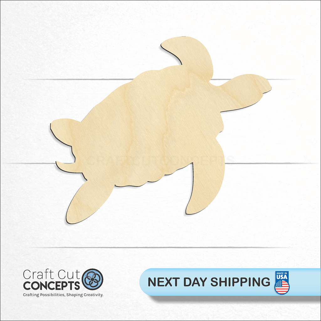 Craft Cut Concepts logo and next day shipping banner with an unfinished wood Turtle -3 craft shape and blank