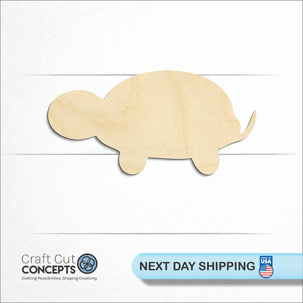 Craft Cut Concepts logo and next day shipping banner with an unfinished wood Turtle -4 craft shape and blank