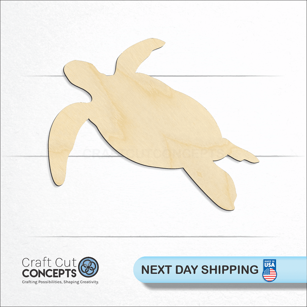 Craft Cut Concepts logo and next day shipping banner with an unfinished wood Turtle -5 craft shape and blank