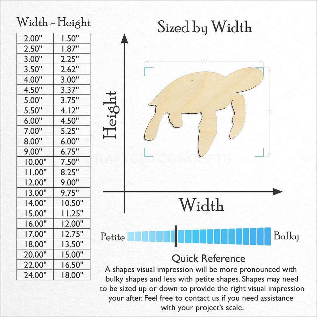 Sizes available for a laser cut Turtle -6 craft blank