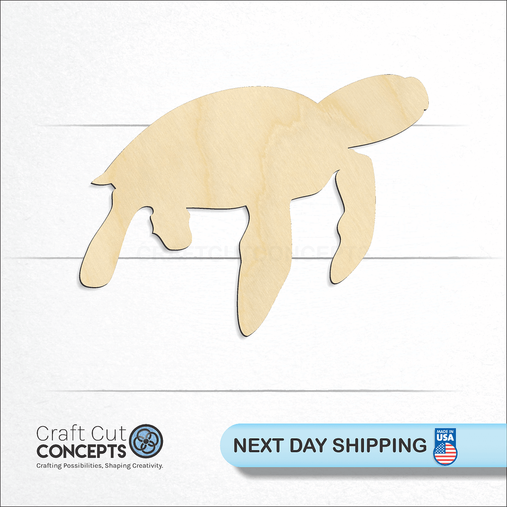 Craft Cut Concepts logo and next day shipping banner with an unfinished wood Turtle -6 craft shape and blank