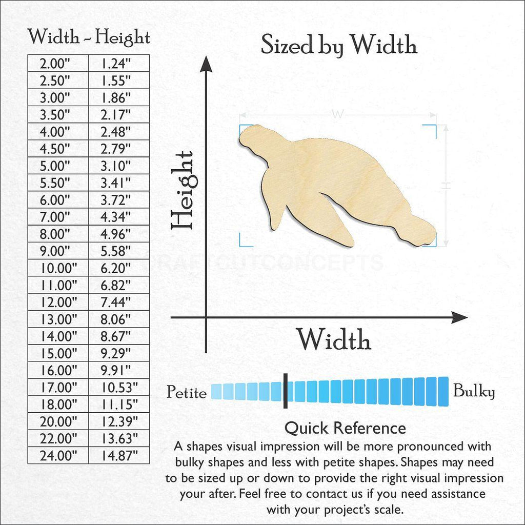 Sizes available for a laser cut Turtle -7 craft blank