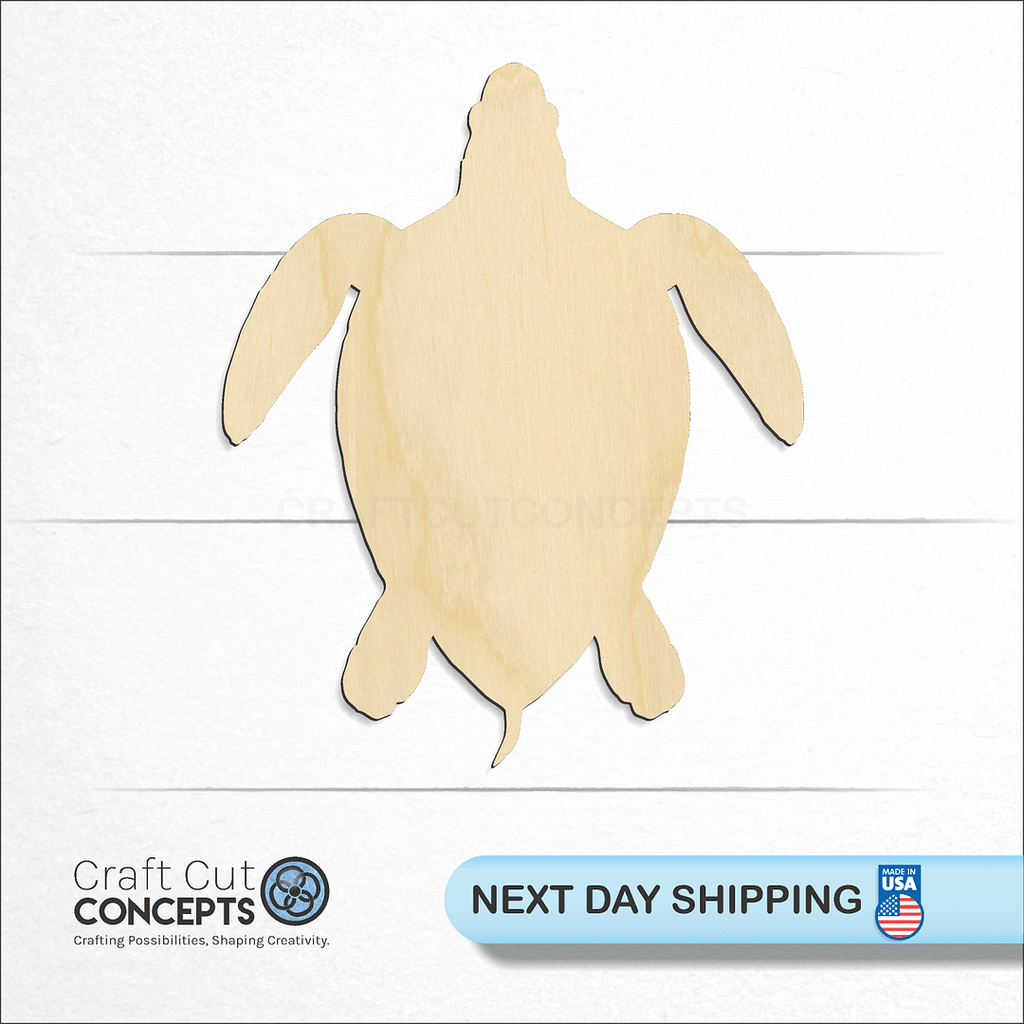 Craft Cut Concepts logo and next day shipping banner with an unfinished wood Turtle -8 craft shape and blank