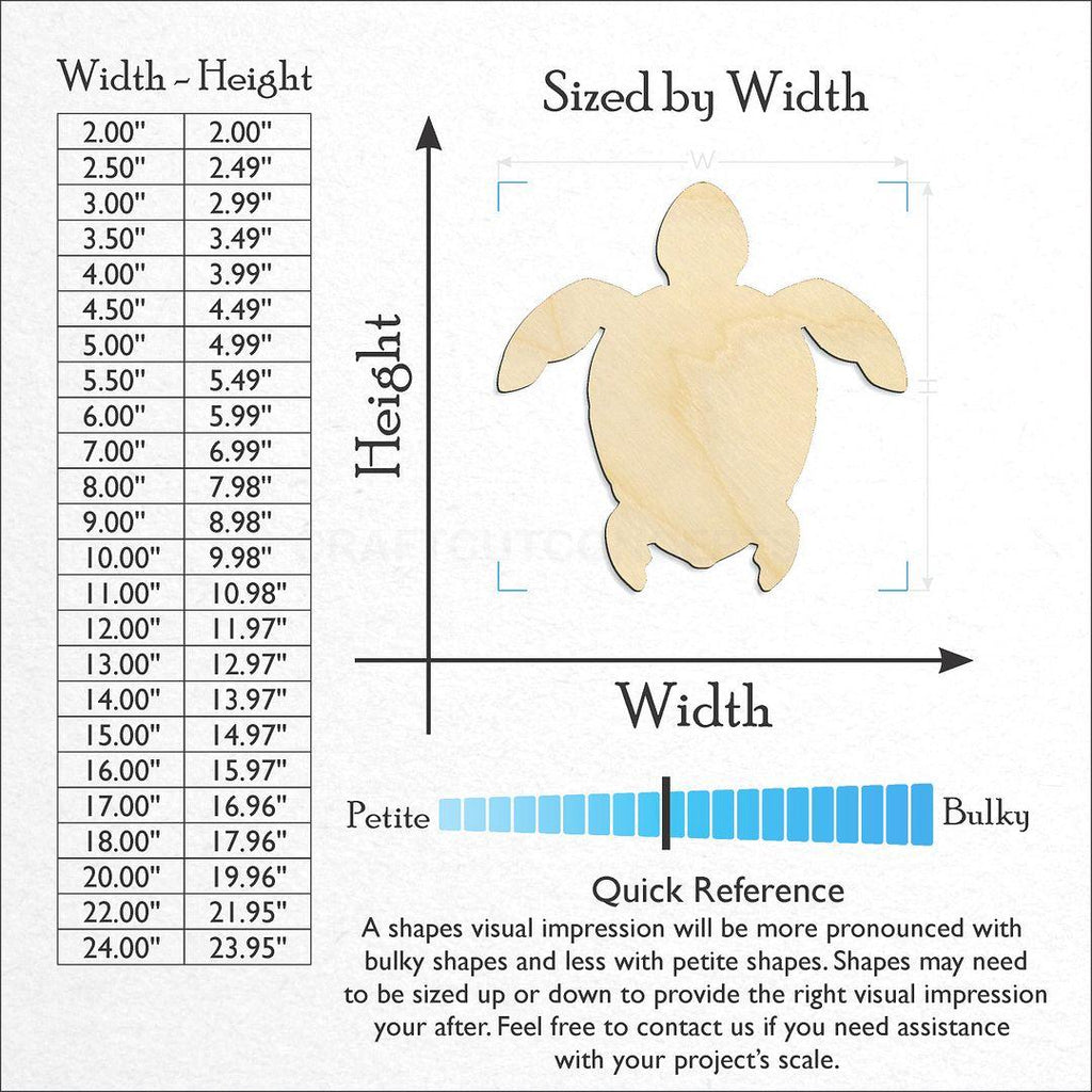 Sizes available for a laser cut Turtle -8 craft blank