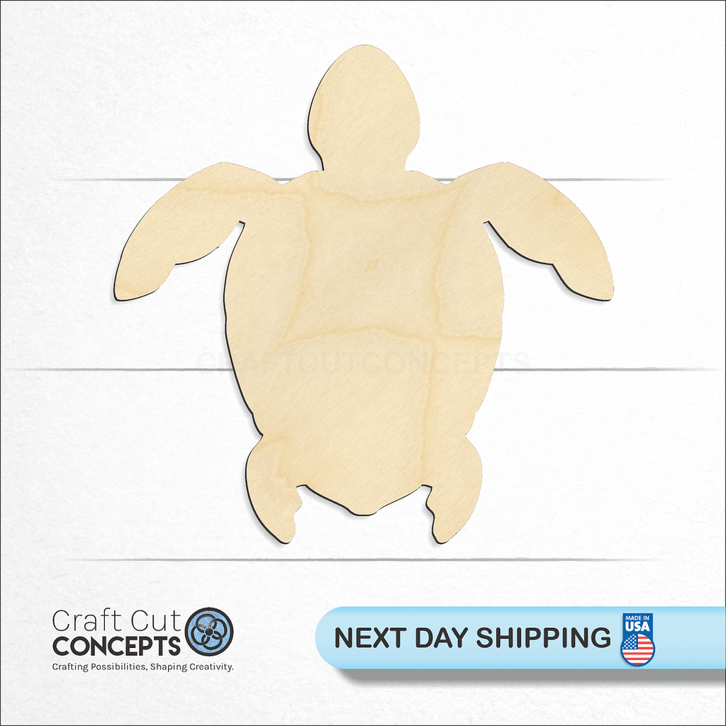 Craft Cut Concepts logo and next day shipping banner with an unfinished wood Turtle -8 craft shape and blank