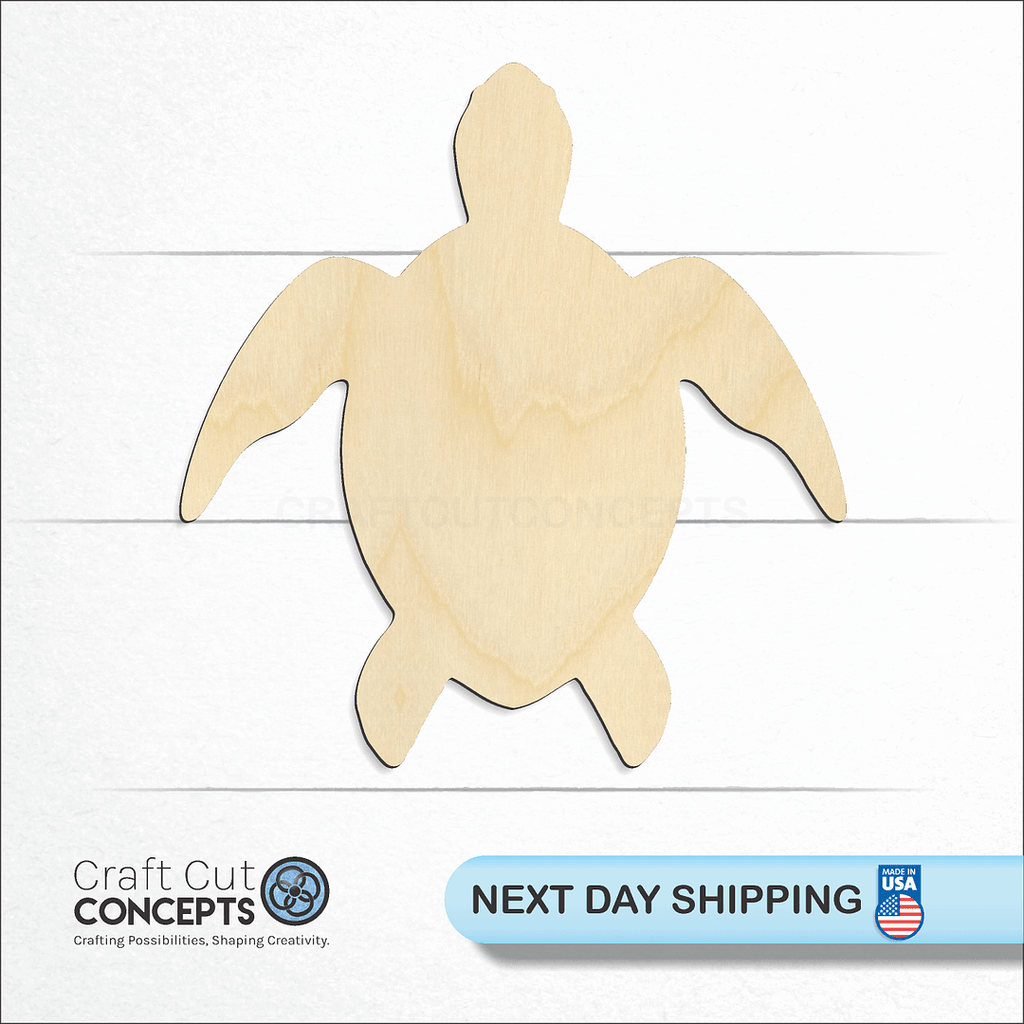 Craft Cut Concepts logo and next day shipping banner with an unfinished wood Turtle -9 craft shape and blank