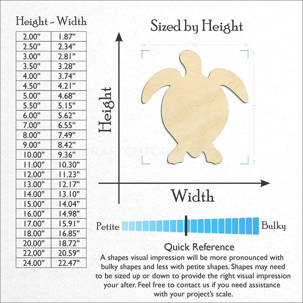 Sizes available for a laser cut Turtle -9 craft blank