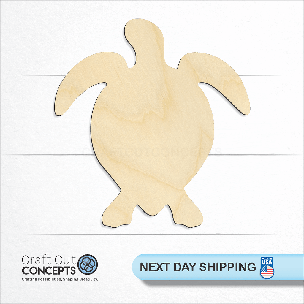 Craft Cut Concepts logo and next day shipping banner with an unfinished wood Turtle -9 craft shape and blank