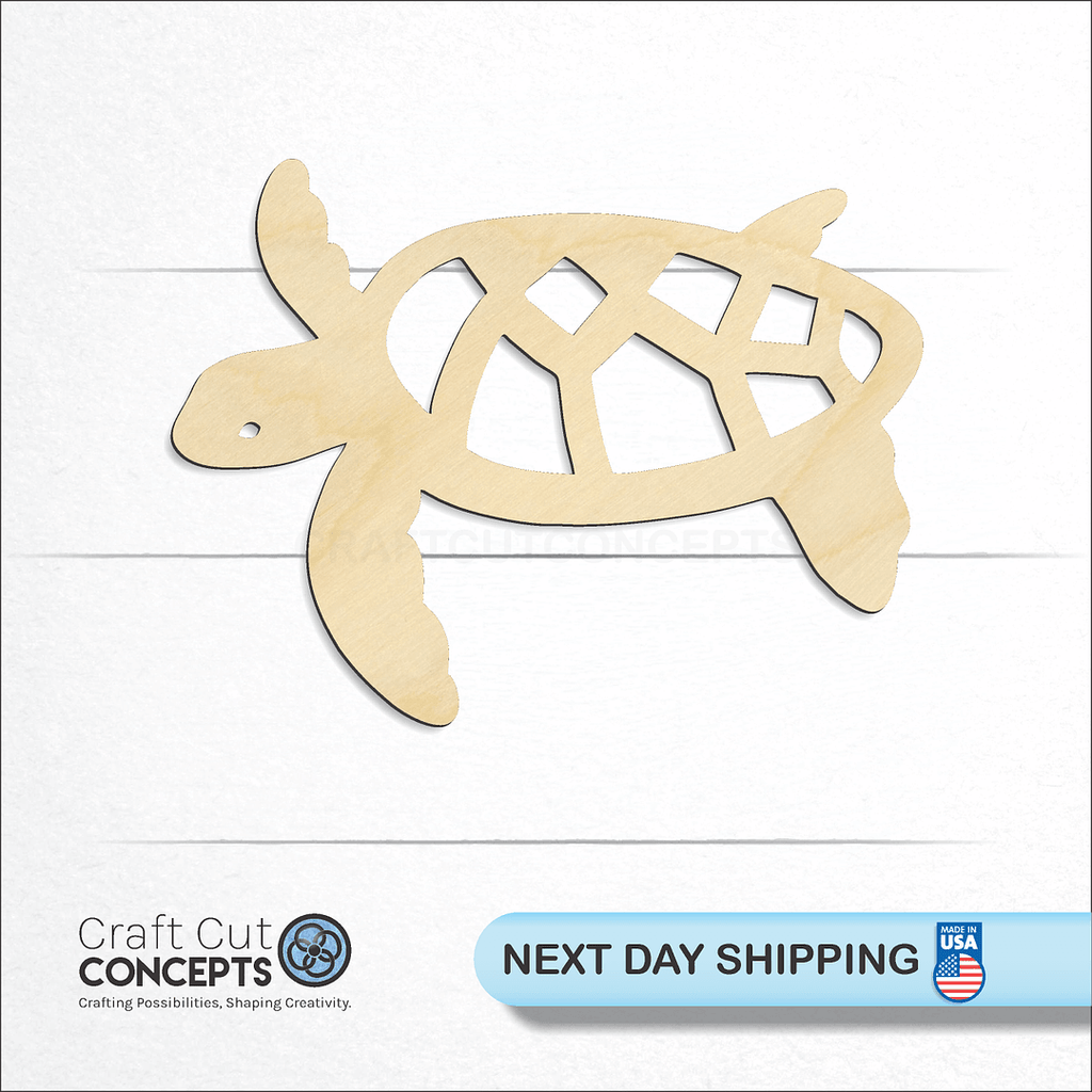 Craft Cut Concepts logo and next day shipping banner with an unfinished wood Turtle -9 craft shape and blank