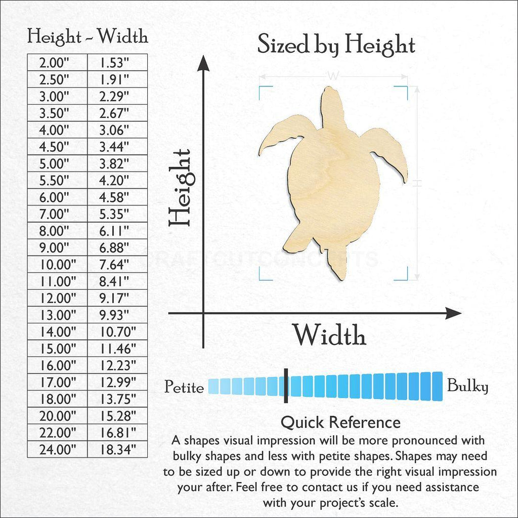 Sizes available for a laser cut Turtle -10 craft blank