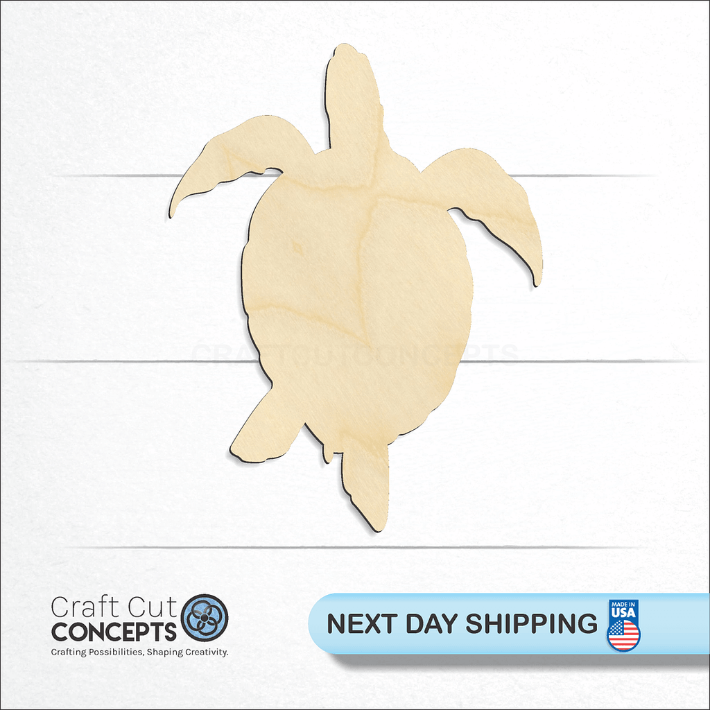 Craft Cut Concepts logo and next day shipping banner with an unfinished wood Turtle -10 craft shape and blank