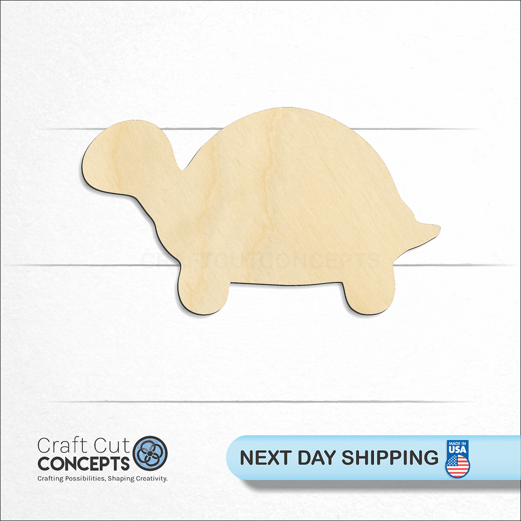 Craft Cut Concepts logo and next day shipping banner with an unfinished wood Cute Turtle craft shape and blank