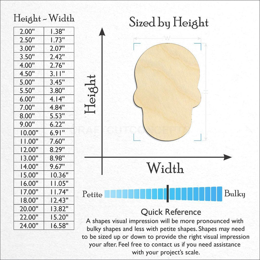 Sizes available for a laser cut Sugar Skull craft blank