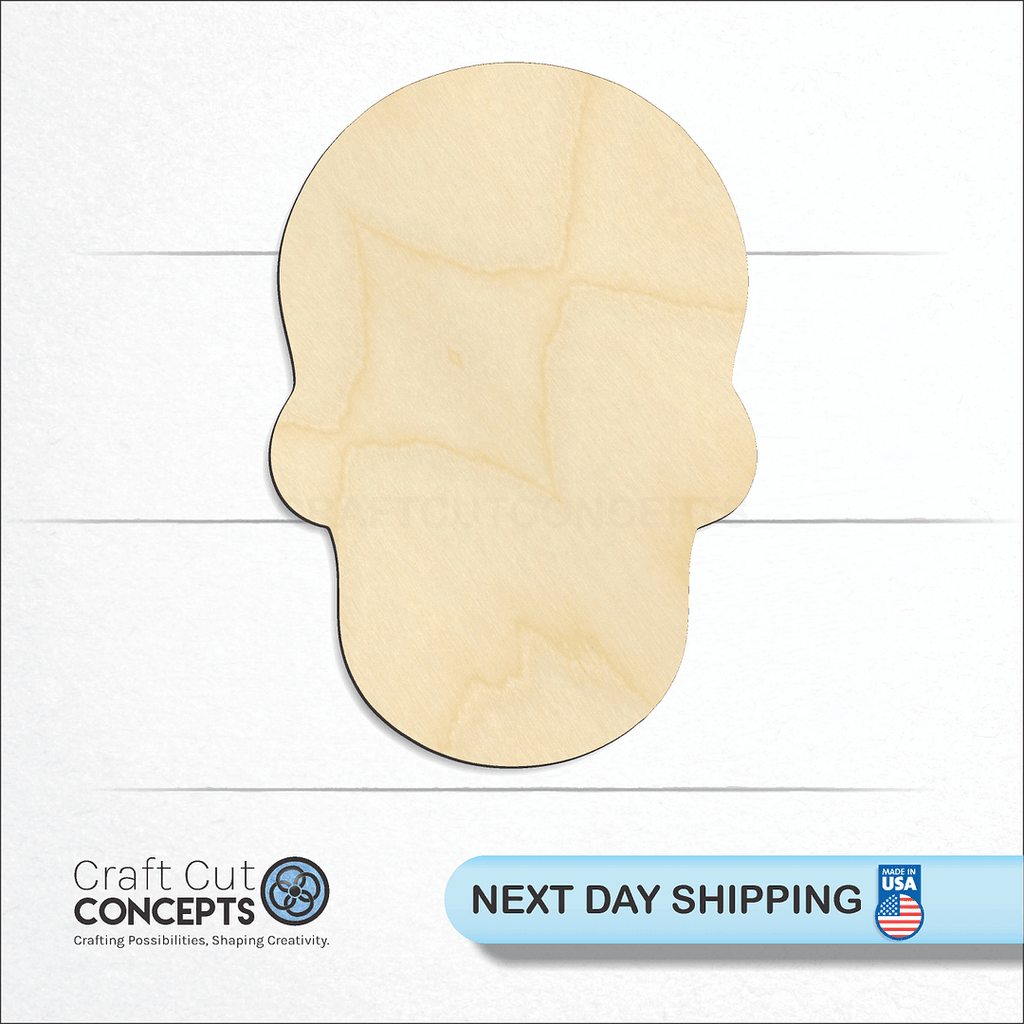 Craft Cut Concepts logo and next day shipping banner with an unfinished wood Sugar Skull craft shape and blank