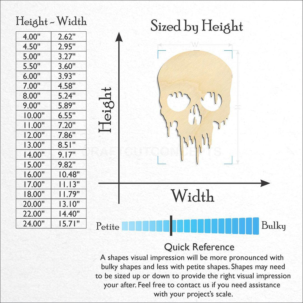 Sizes available for a laser cut Dripping Skull craft blank