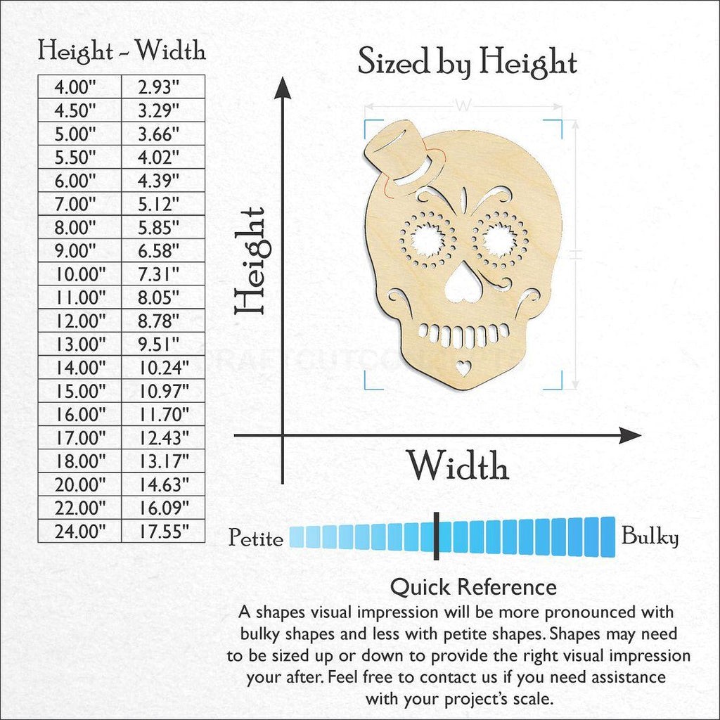 Sizes available for a laser cut Male Sugar Skull craft blank