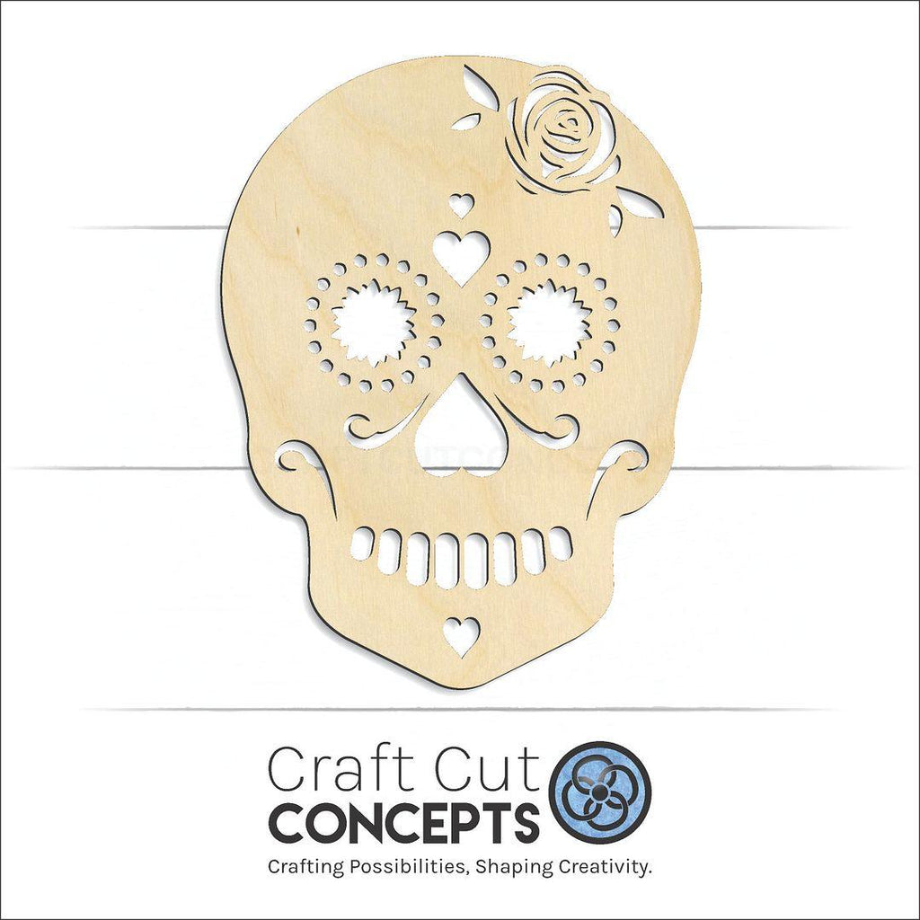 Craft Cut Concepts Logo under a wood Female Sugar Skull craft shape and blank