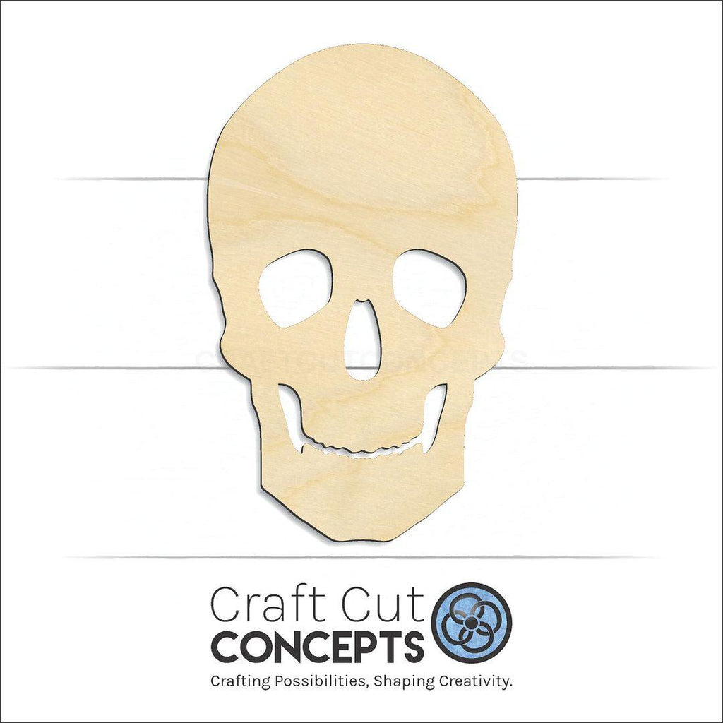 Craft Cut Concepts Logo under a wood Halloween Skull craft shape and blank