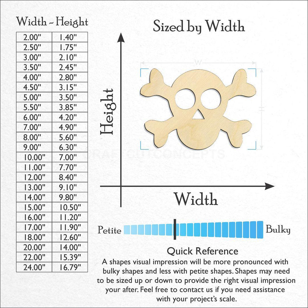 Sizes available for a laser cut Skull craft blank