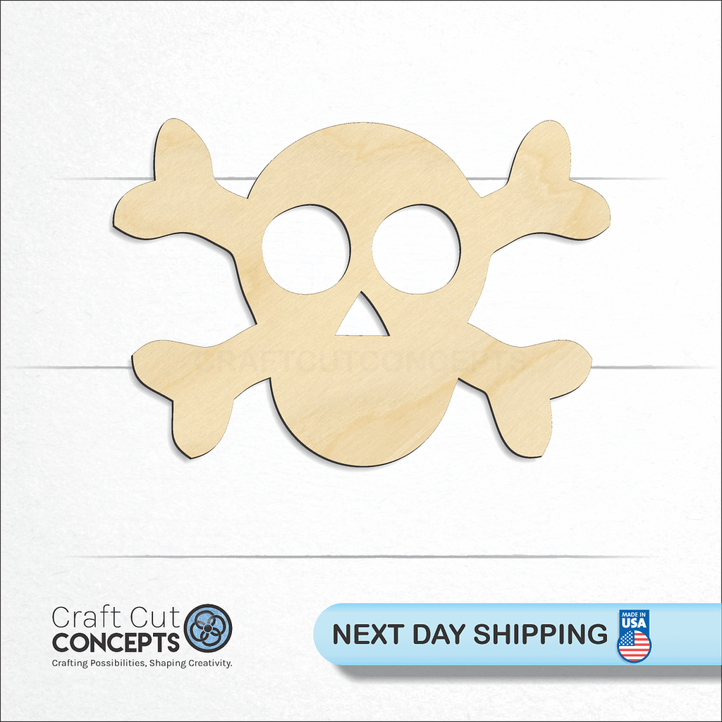 Craft Cut Concepts logo and next day shipping banner with an unfinished wood Skull craft shape and blank