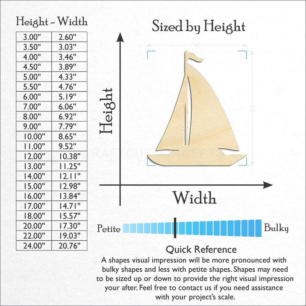 Sizes available for a laser cut Sail Boat Ship craft blank