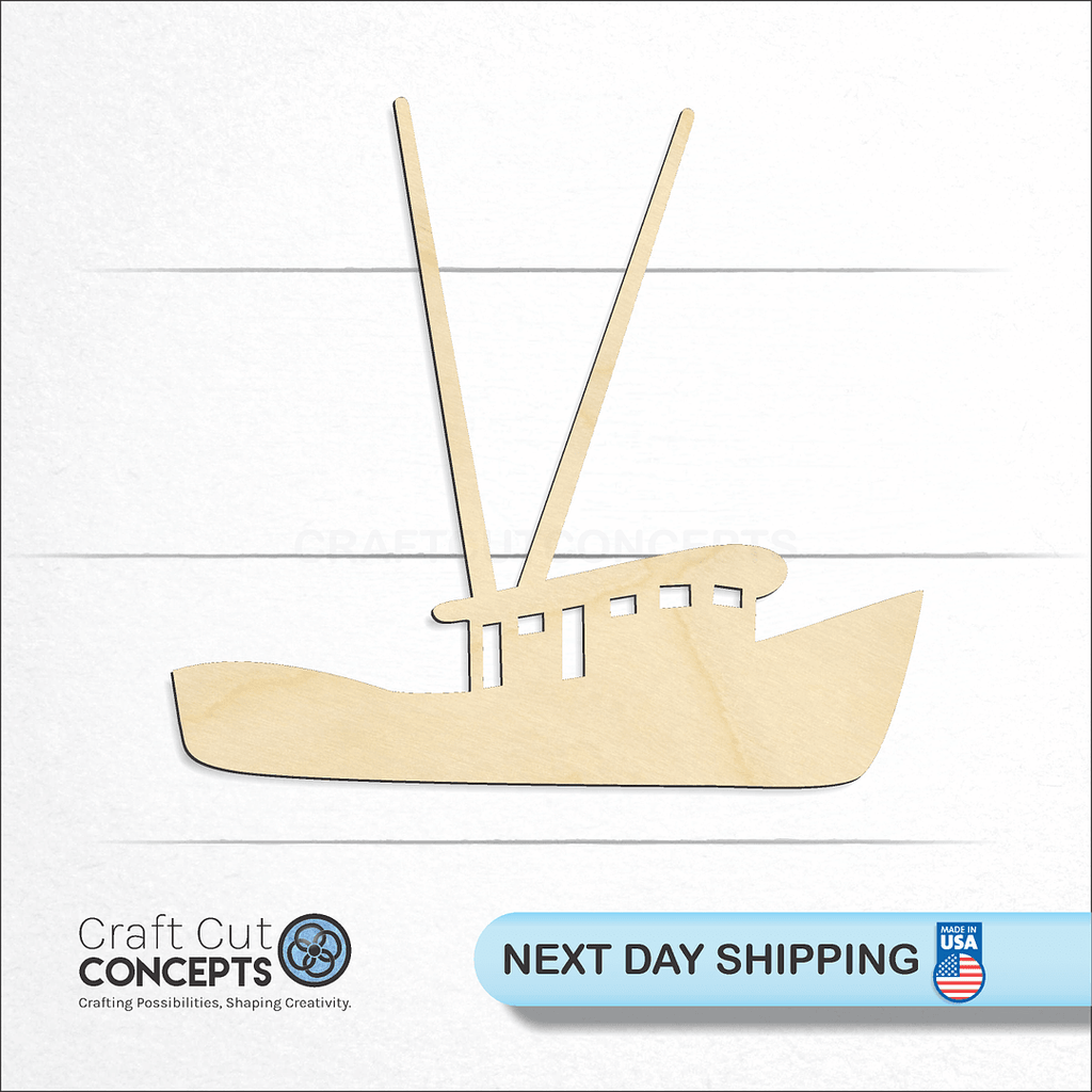 Craft Cut Concepts logo and next day shipping banner with an unfinished wood Shrimp Boat craft shape and blank