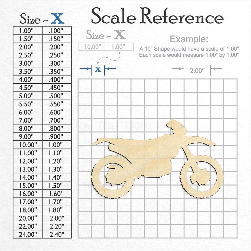 A scale and graph image showing a wood Dirt Bike craft blank