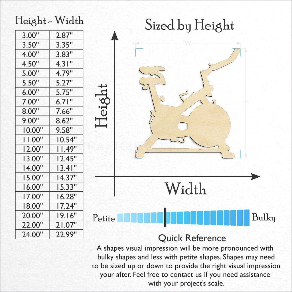 Sizes available for a laser cut Exercise Bike craft blank