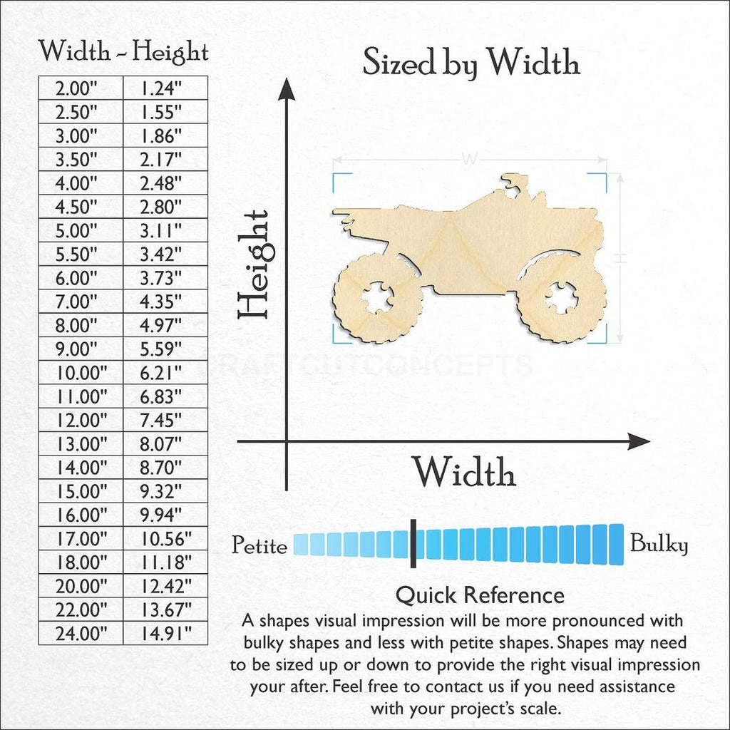 Sizes available for a laser cut ATV craft blank