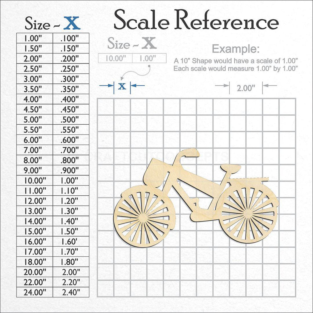 A scale and graph image showing a wood Bike with Basket craft blank