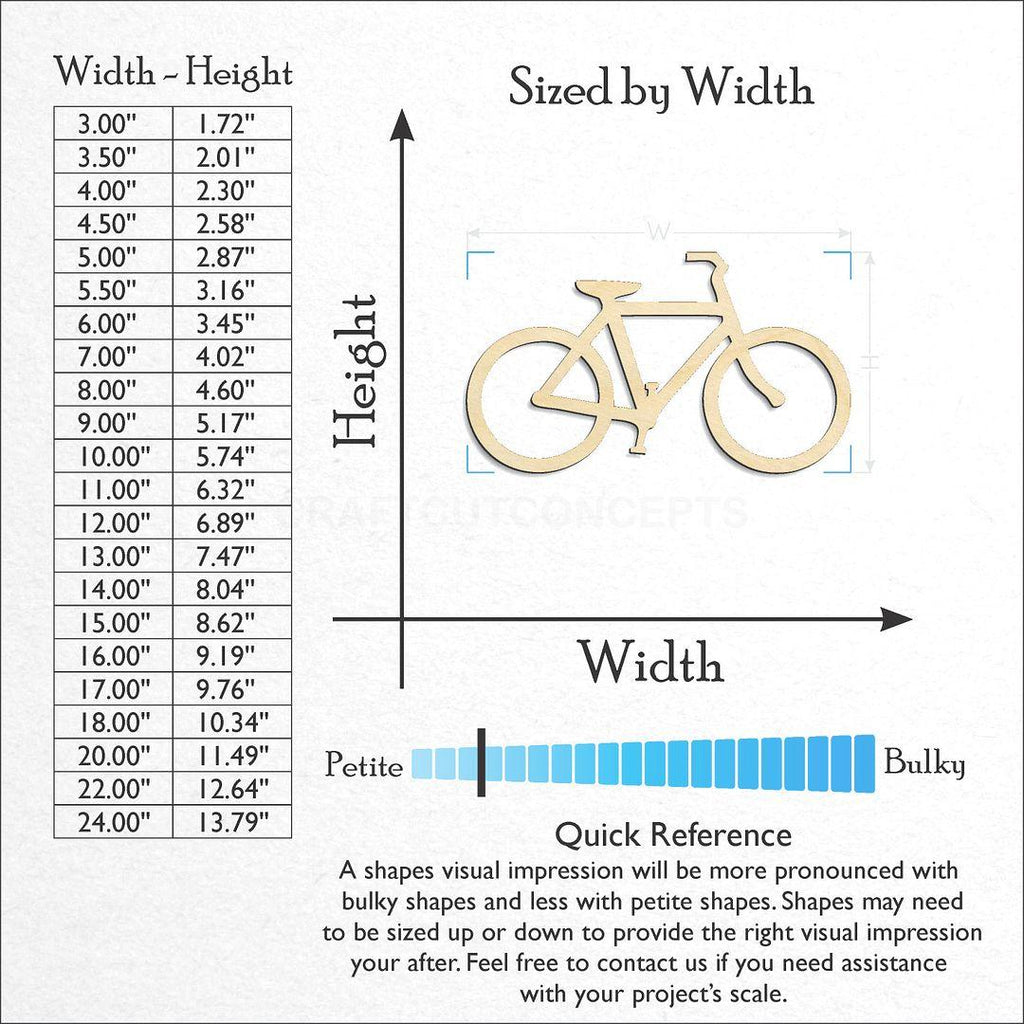 Sizes available for a laser cut Bicycle craft blank