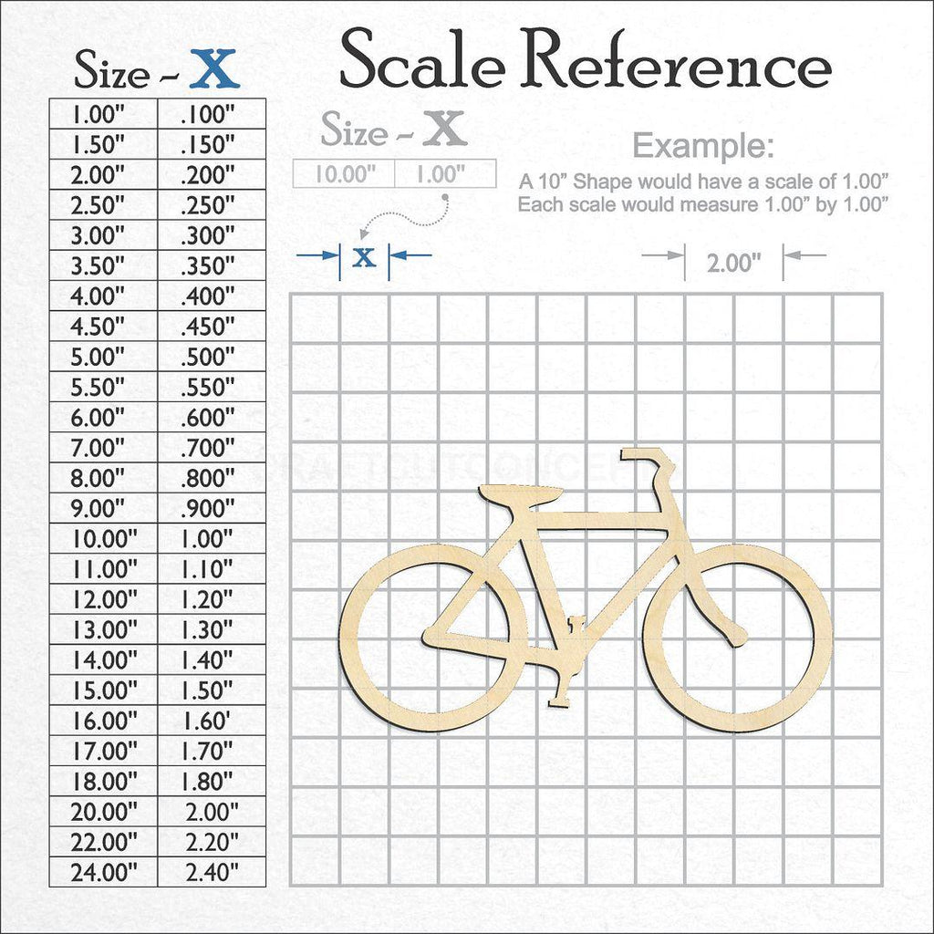 A scale and graph image showing a wood Bicycle craft blank