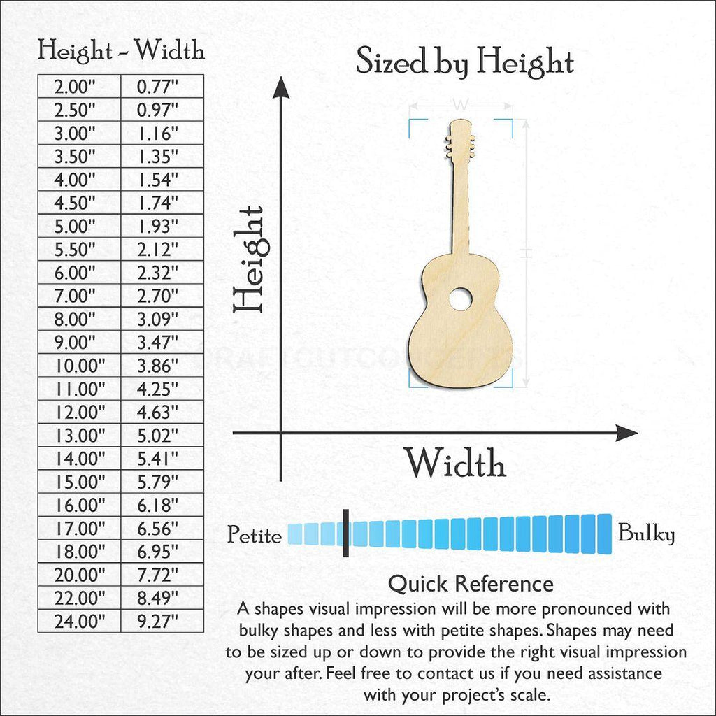 Sizes available for a laser cut Acustic Guitar craft blank