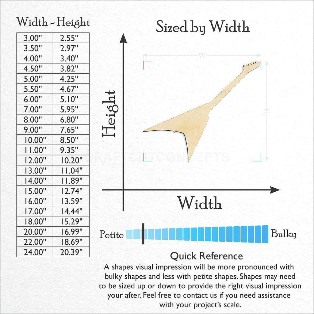 Sizes available for a laser cut Electric Guitar craft blank
