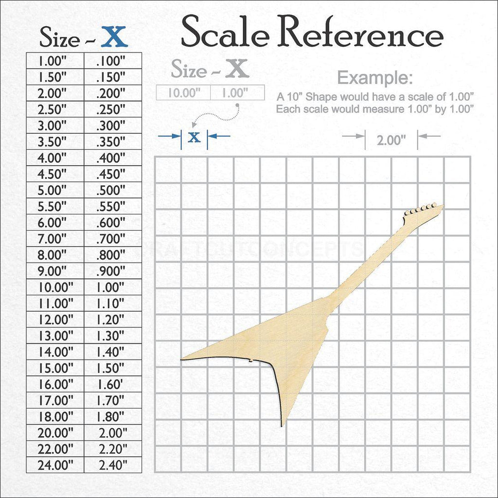 A scale and graph image showing a wood Electric Guitar craft blank